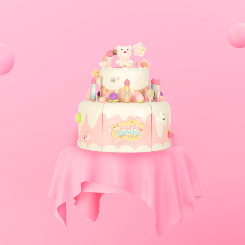 Tort urodzinowy piętrowy do krojenia na rzepy muzyka światła kuchnia 16 elementów różowy - obrazek 17