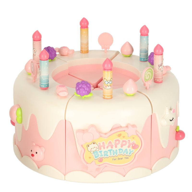 Tort urodzinowy piętrowy do krojenia na rzepy muzyka światła kuchnia 16 elementów różowy - obrazek 3