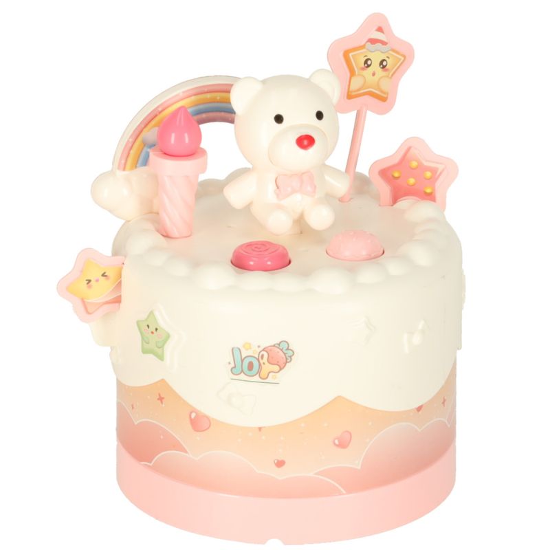 Tort urodzinowy piętrowy do krojenia na rzepy muzyka światła kuchnia 16 elementów różowy - obrazek 4