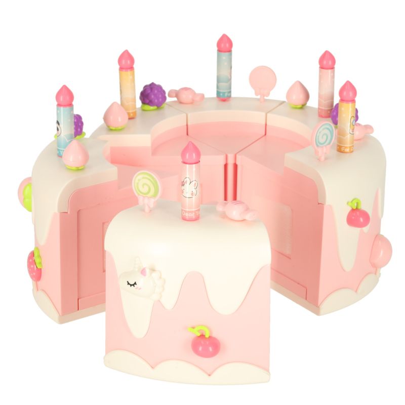 Tort urodzinowy piętrowy do krojenia na rzepy muzyka światła kuchnia 16 elementów różowy - obrazek 5