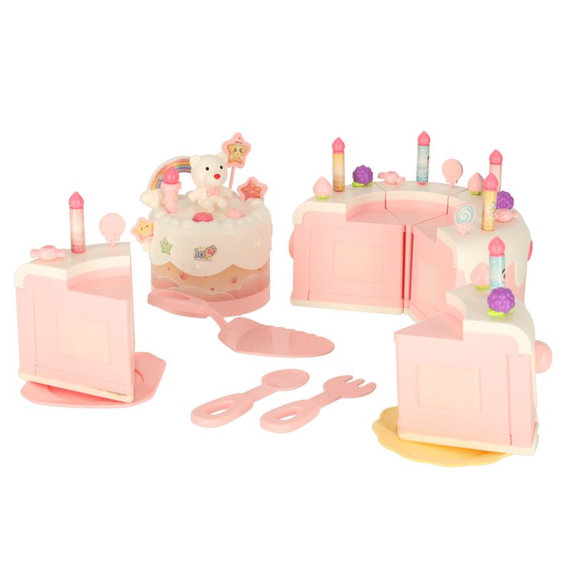 Tort urodzinowy piętrowy do krojenia na rzepy muzyka światła kuchnia 16 elementów różowy - obrazek 7