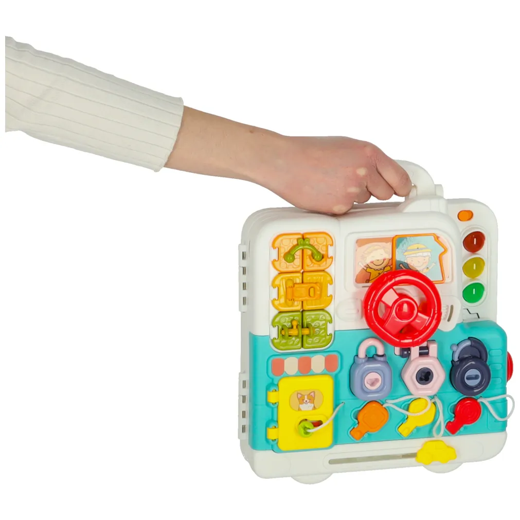 Tablica manipulacyjna sensoryczna montessori walizka pokrętła miś XXL światło dźwięk - obrazek 11