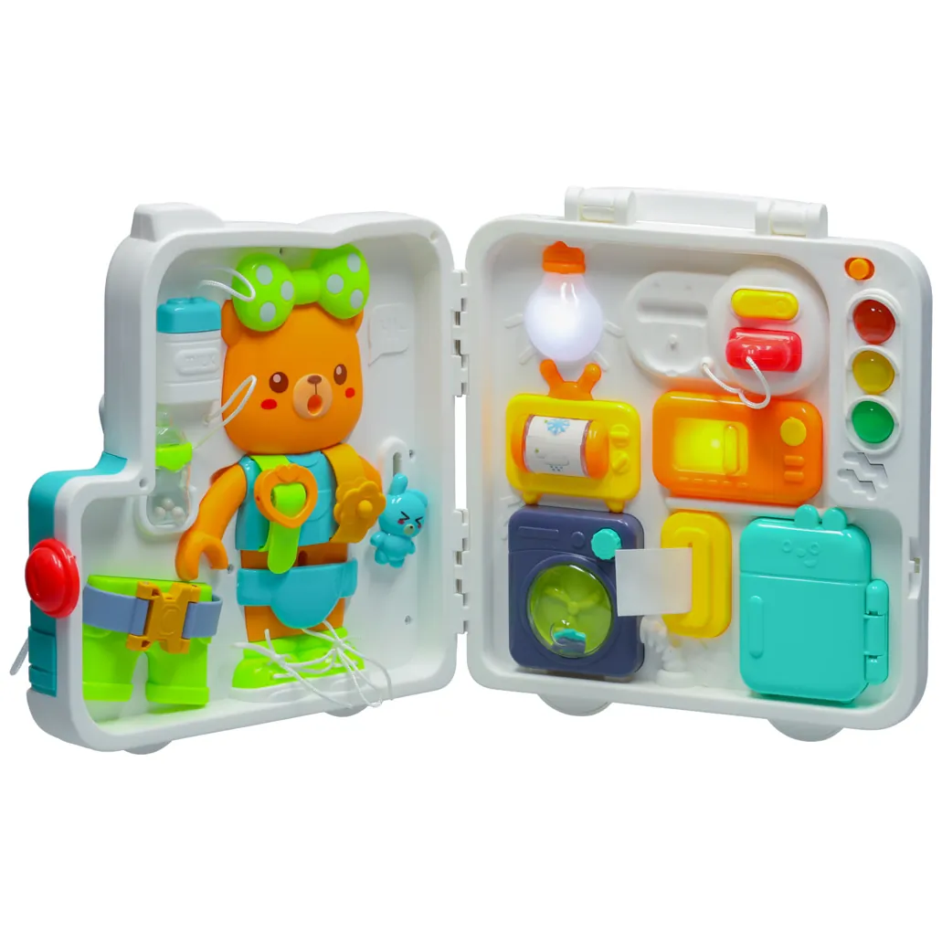 Tablica manipulacyjna sensoryczna montessori walizka pokrętła miś XXL światło dźwięk - obrazek 4