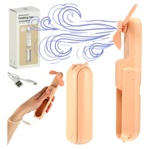 Wiatrak biurkowy wentylator mini ręczny składany wiatraczek przenośny USB różowy