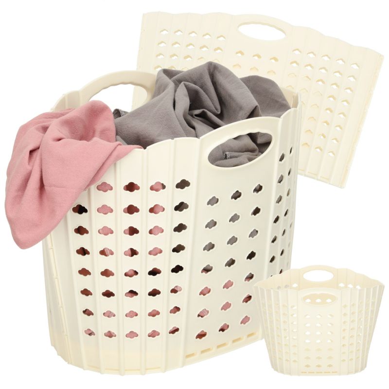 Kosz na zakupy pranie składany organizer łazienkowy z uchwytem kremowy
