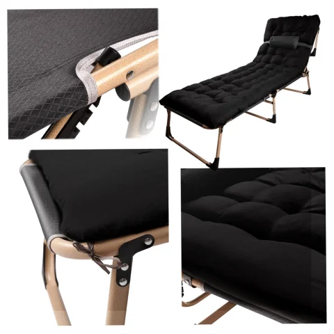 Łóżko polowe LUARO turystyczne składane leżak biznesowy 193 cm czarny