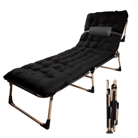 Łóżko polowe LUARO turystyczne składane leżak biznesowy 193 cm czarny