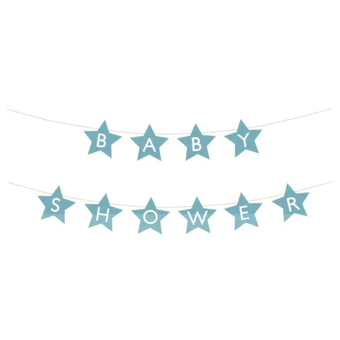 Baner napis na baby shower gwiazdki jasnoniebieskie 290cm x 16