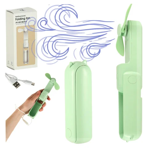 Wiatrak biurkowy wentylator mini ręczny składany wiatraczek przenośny USB zielony