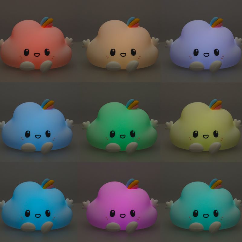 Lampka nocna dla dzieci silikonowa dotykowa miękka LED biała RGB chmurka - obrazek 8