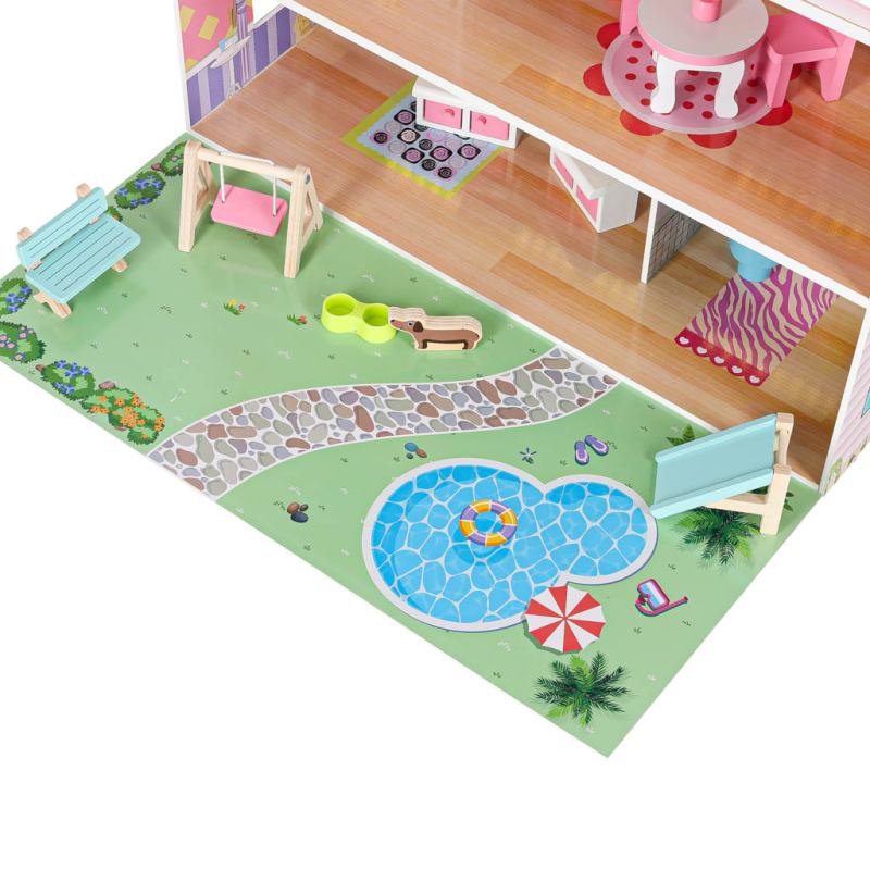 Domek dla lalek drewniany Lulilo Gardeno z ogródkiem mebelki 70cm różowy LED - obrazek 8