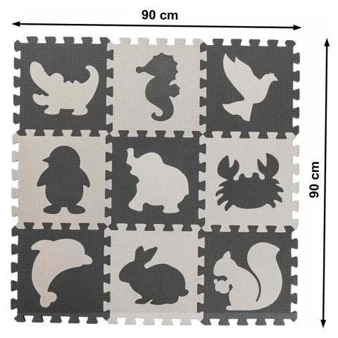 Mata edukacyjna dla dzieci piankowa puzzle szara 85 x 85 cm 9 elementów