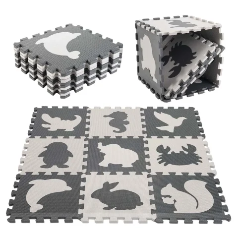 Mata edukacyjna dla dzieci piankowa puzzle szara 85 x 85 cm 9 elementów