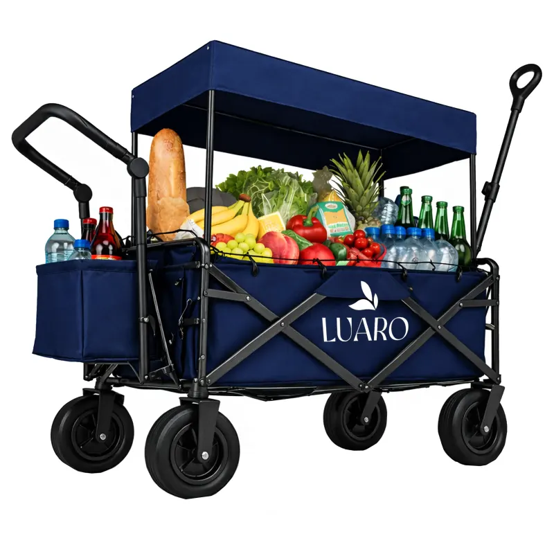 Wózek transportowy LUARO plażowy składany z daszkiem i siatką granatowy - obrazek 14