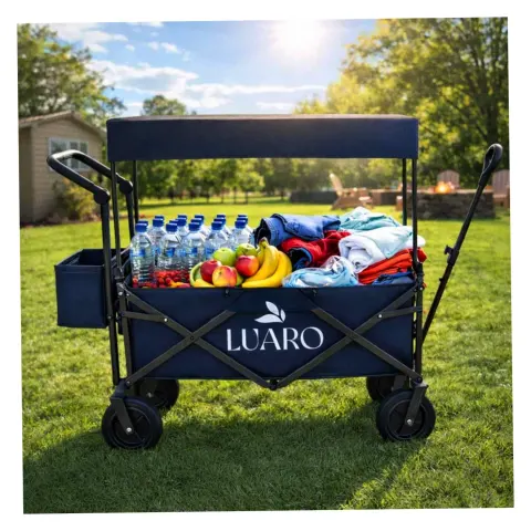 Wózek transportowy LUARO plażowy składany z daszkiem i siatką granatowy