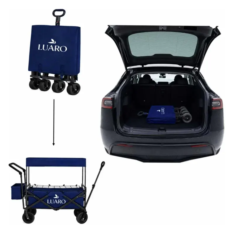 Wózek transportowy LUARO plażowy składany z daszkiem i siatką granatowy - obrazek 5