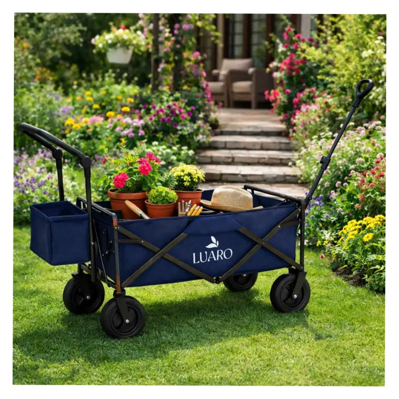 Wózek transportowy LUARO plażowy składany z daszkiem i siatką granatowy - obrazek 6