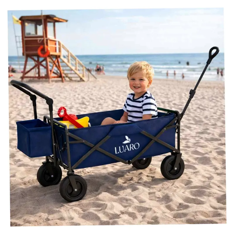 Wózek transportowy LUARO plażowy składany z daszkiem i siatką granatowy - obrazek 7