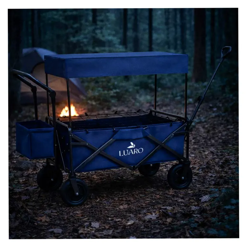 Wózek transportowy LUARO plażowy składany z daszkiem i siatką granatowy - obrazek 8