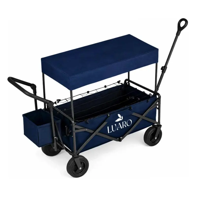 Wózek transportowy LUARO plażowy składany z daszkiem i siatką granatowy