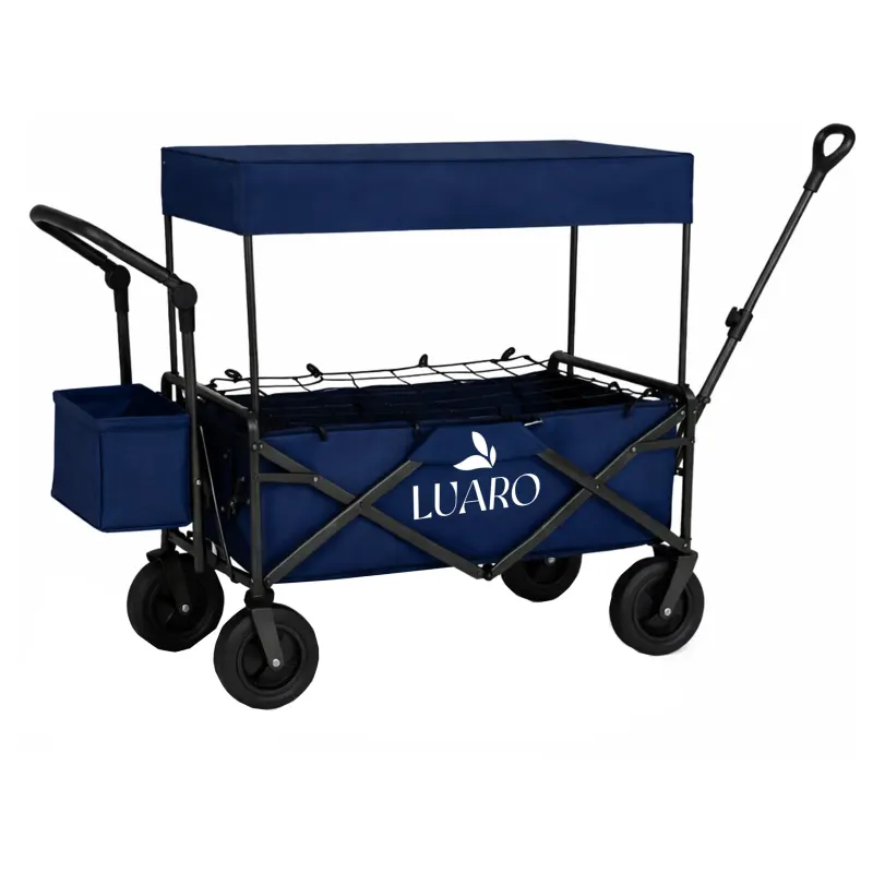 Wózek transportowy LUARO plażowy składany z daszkiem i siatką granatowy - obrazek 10