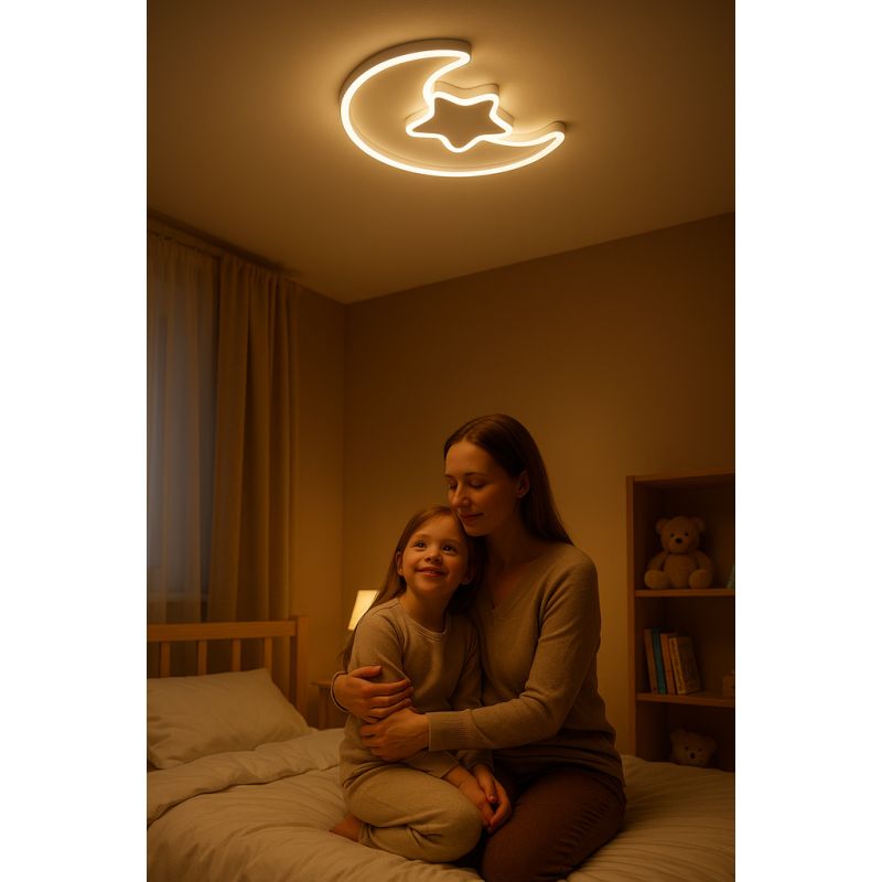 Lampa LED sufitowa plafon do pokoju dziecięcego ściemniana + pilot księżyc biała - obrazek 2