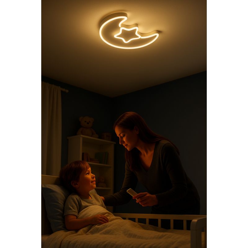 Lampa LED sufitowa plafon do pokoju dziecięcego ściemniana + pilot księżyc biała - obrazek 5