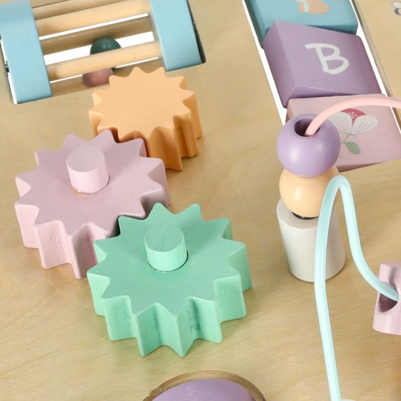 Tablica manipulacyjna LULILO LUDO stolik drewniany sensoryczny 2w1 różowy - obrazek 4