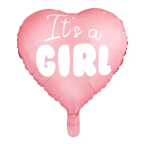 Balon foliowy "It's a girl" na baby shower serce różowe 48cm