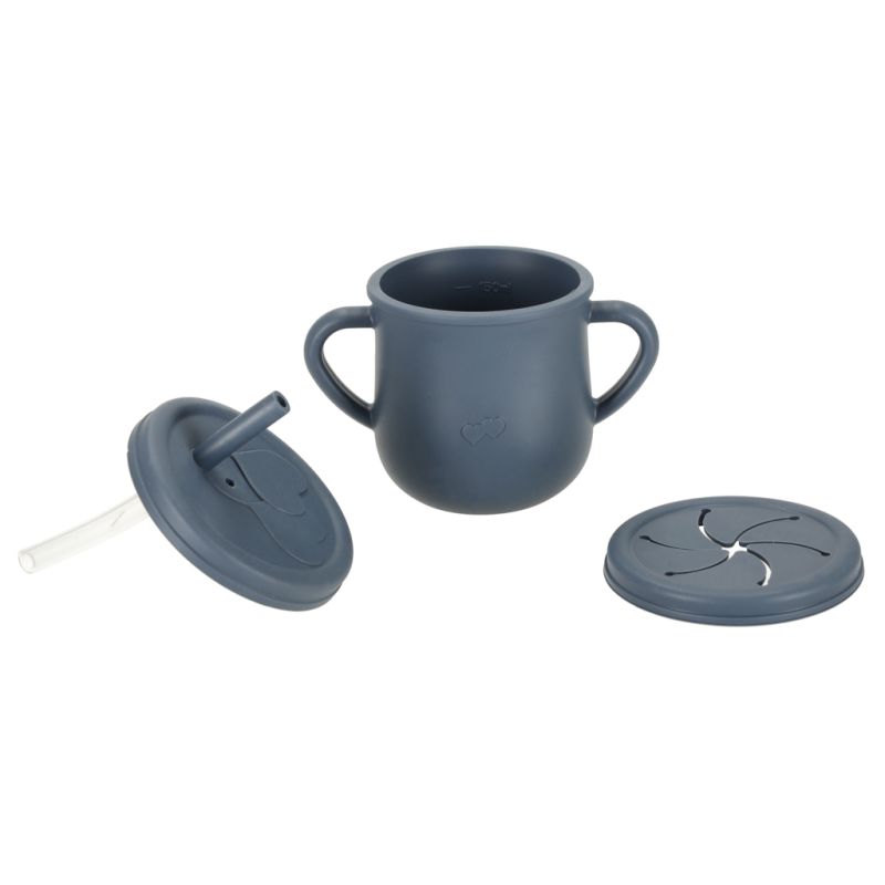 Naczynia silikonowe dla dzieci wiewiórka zestaw 9 elementów ciemny niebieski - obrazek 5