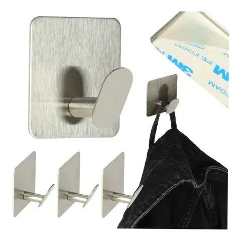 Wieszaki ścienne łazienkowe samoprzylepne srebrne zestaw 4 sztuki POWYSTAWOWE