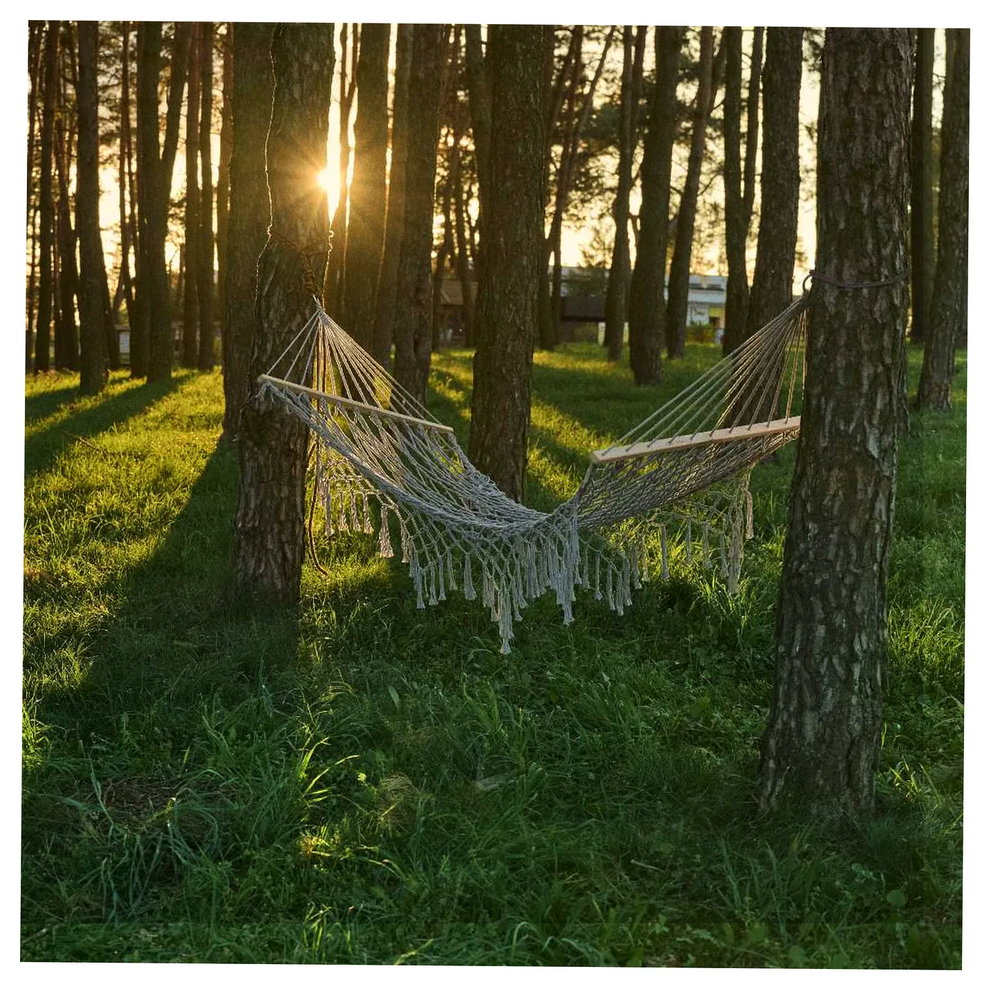 Hamak ogrodowy boho siatka frędzle leżak wiszący makrama 200cm Szary - obrazek 8