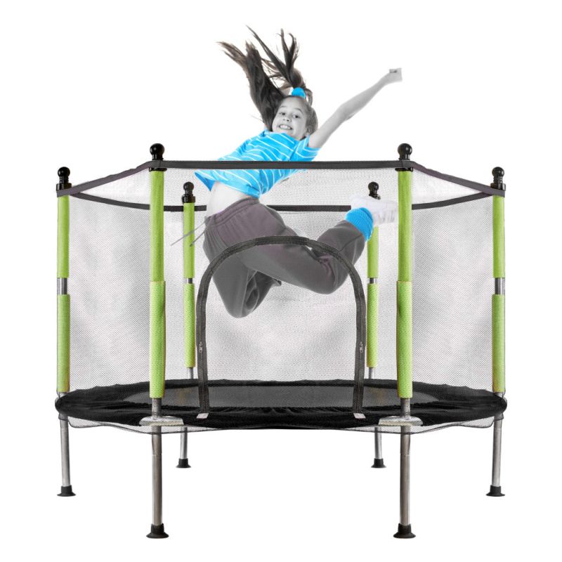 Trampolina do domu ogrodu dla dzieci siatka piłki 140cm 55inch zielona - obrazek 3