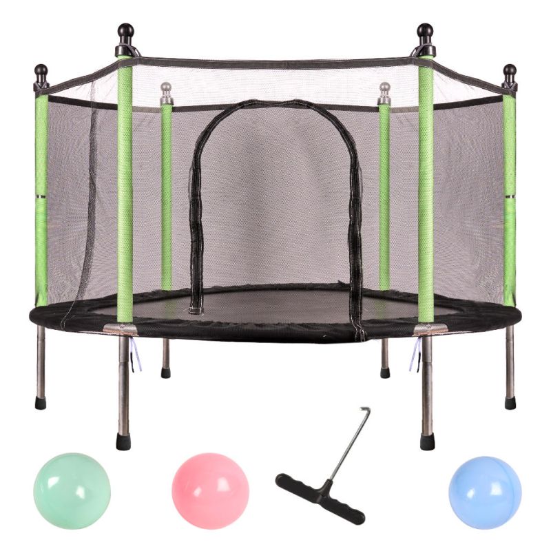 Trampolina do domu ogrodu dla dzieci siatka piłki 140cm 55inch zielona - obrazek 8