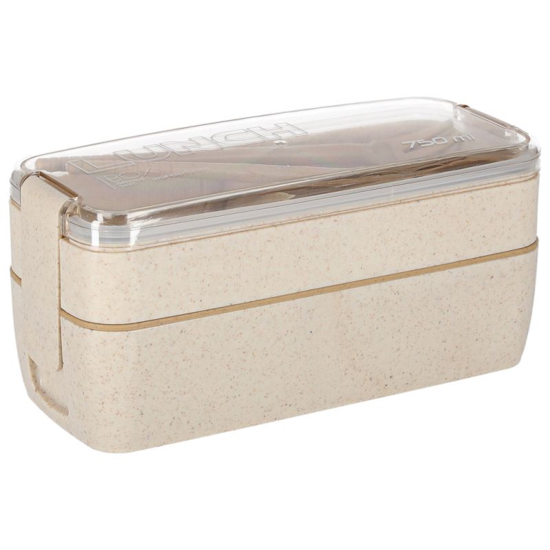 Lunch box śniadaniówka pudełko śniadaniowe z przegródkami dzielone 750ml beżowe - obrazek 2