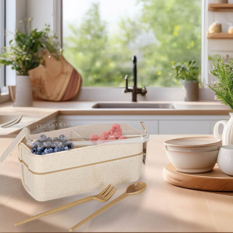 Lunch box śniadaniówka pudełko śniadaniowe z przegródkami dzielone 750ml beżowe - obrazek 11