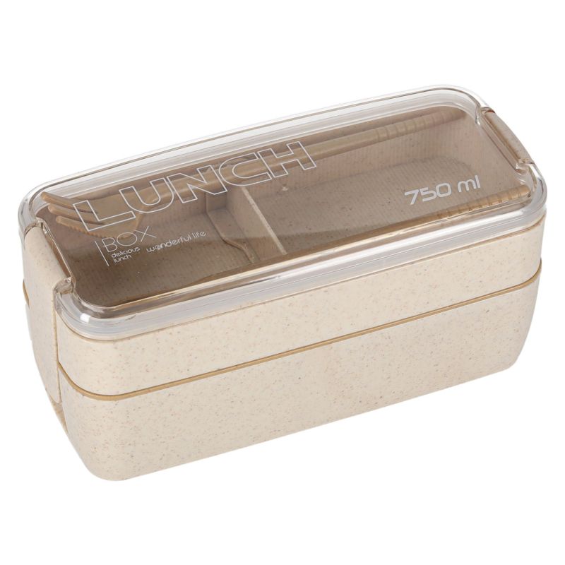 Lunch box śniadaniówka pudełko śniadaniowe z przegródkami dzielone 750ml beżowe - obrazek 3