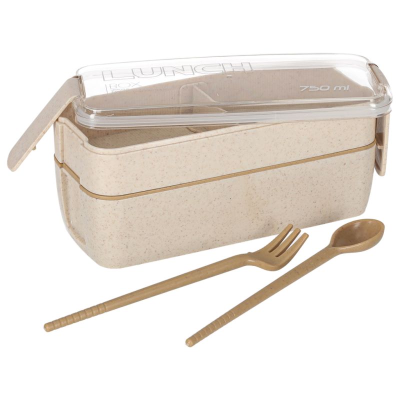 Lunch box śniadaniówka pudełko śniadaniowe z przegródkami dzielone 750ml beżowe - obrazek 9