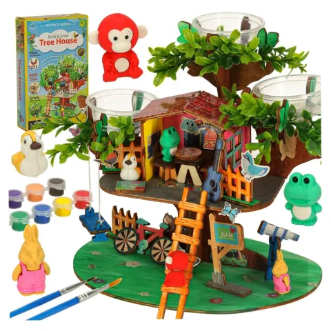 Zestaw kreatywny do budowy domku na drzewie uprawa roślin figurki naklejki