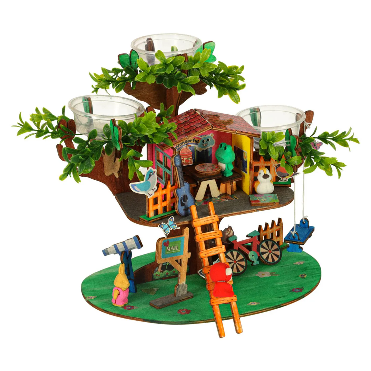 Zestaw kreatywny do budowy domku na drzewie uprawa roślin figurki naklejki - obrazek 9