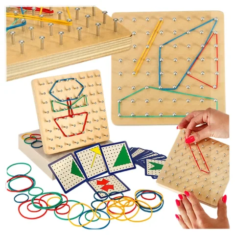 Geoboard geoplan drewniana układanka tworzenie kształtów z gumek