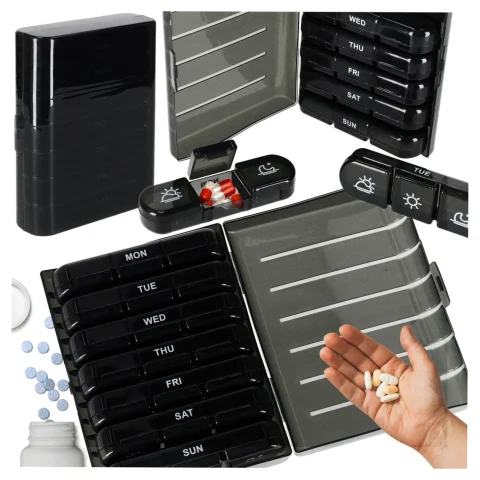 Pojemnik organizer na tabletki leki czarny
