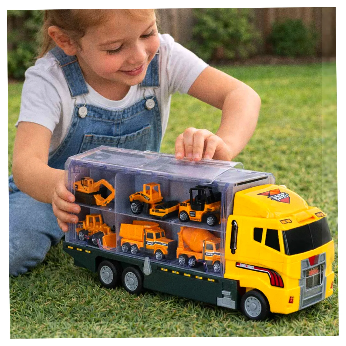 Transporter ciężarówka TIR wyrzutnia + metalowe auta maszyny budowlane - obrazek 13