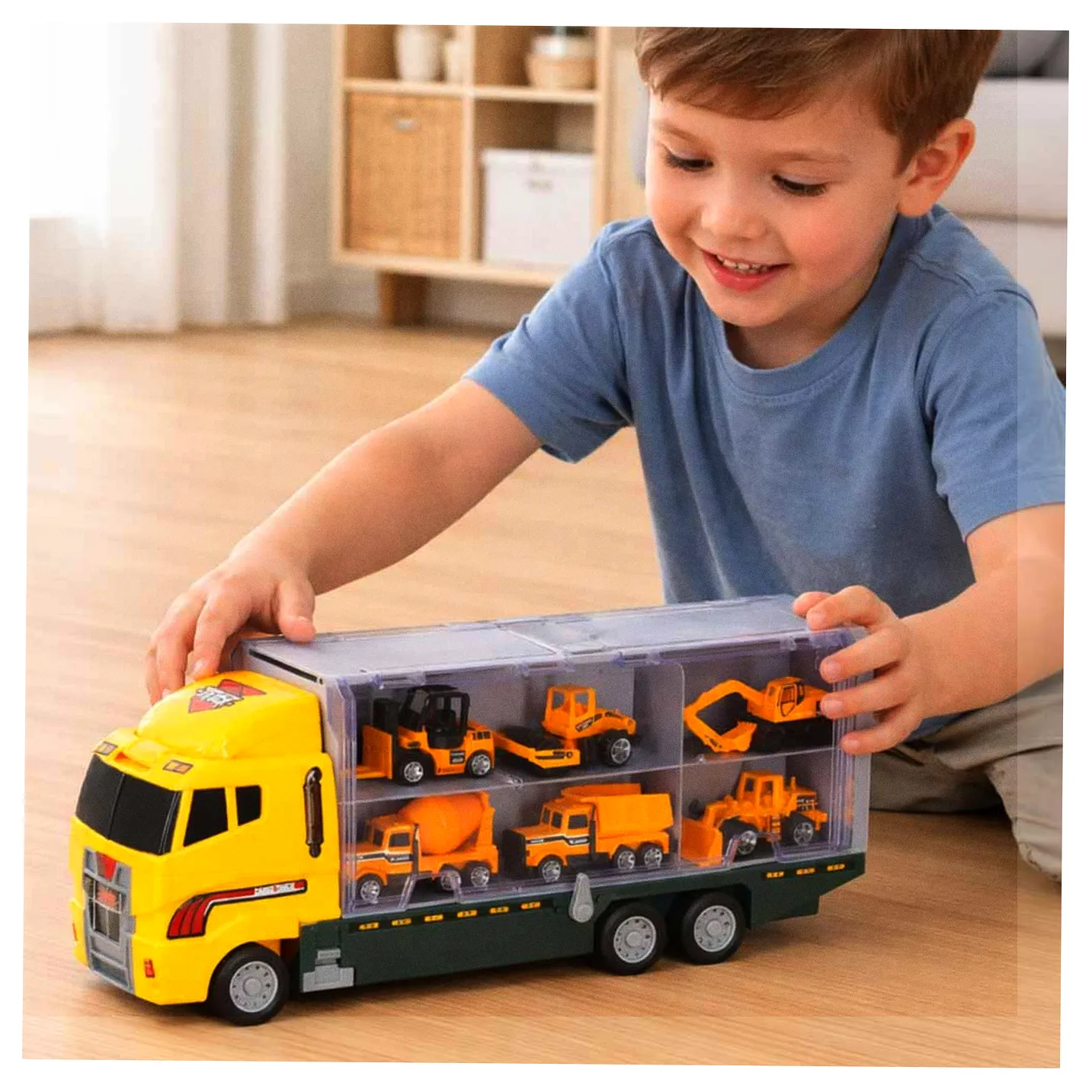 Transporter ciężarówka TIR wyrzutnia + metalowe auta maszyny budowlane - obrazek 14