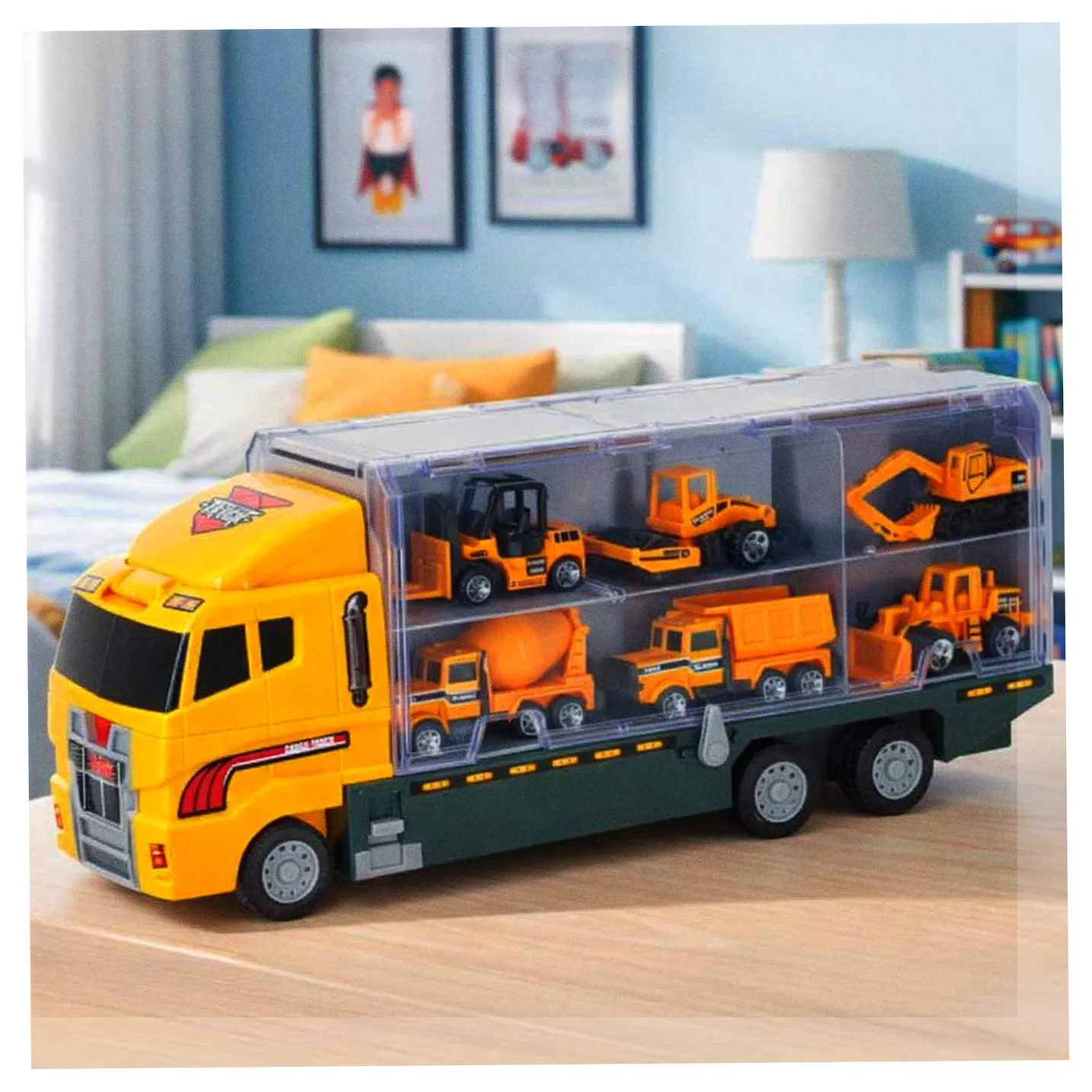 Transporter ciężarówka TIR wyrzutnia + metalowe auta maszyny budowlane - obrazek 15