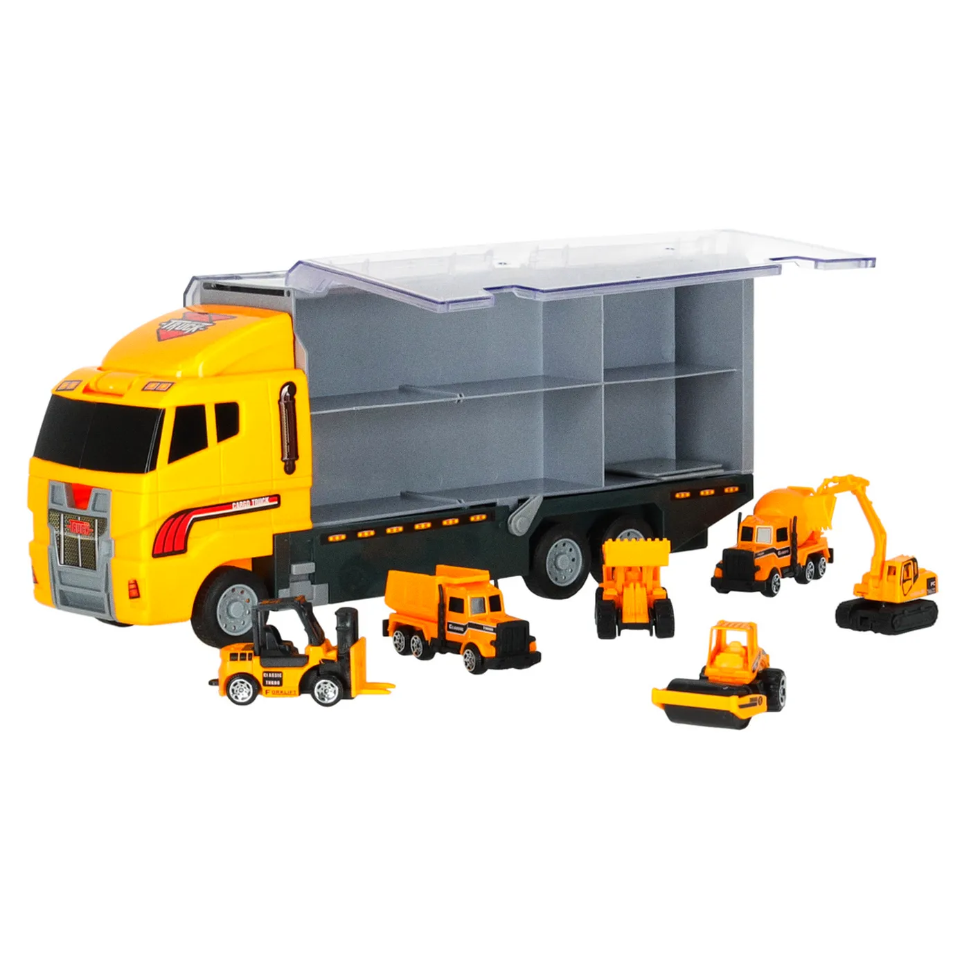 Transporter ciężarówka TIR wyrzutnia + metalowe auta maszyny budowlane - obrazek 6