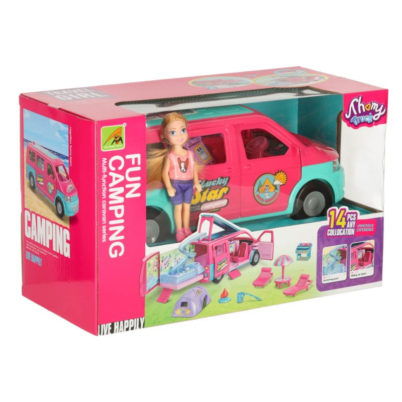Samochód dla lalek kempingowy kamper akcesoria lalka basen - obrazek 14