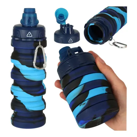 Butelka na wodę bidon silikonowy składany z uchwytem BPA FREE 500ml niebieski