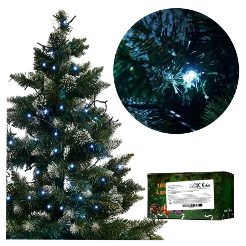 Lampki LED łańcuch świetlny świąteczne choinkowe 10m 100LED zimny biały 8 trybów świecenia