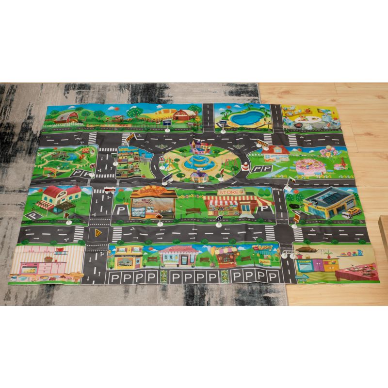 Mata edukacyjna do zabawy miasto ulica + znaki drogowe wodoodporna kolorowa 130x100cm - obrazek 4